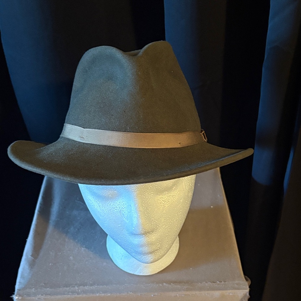 Classic Olive Green Felt Fedora Hat with Tan Band - Men Accessories